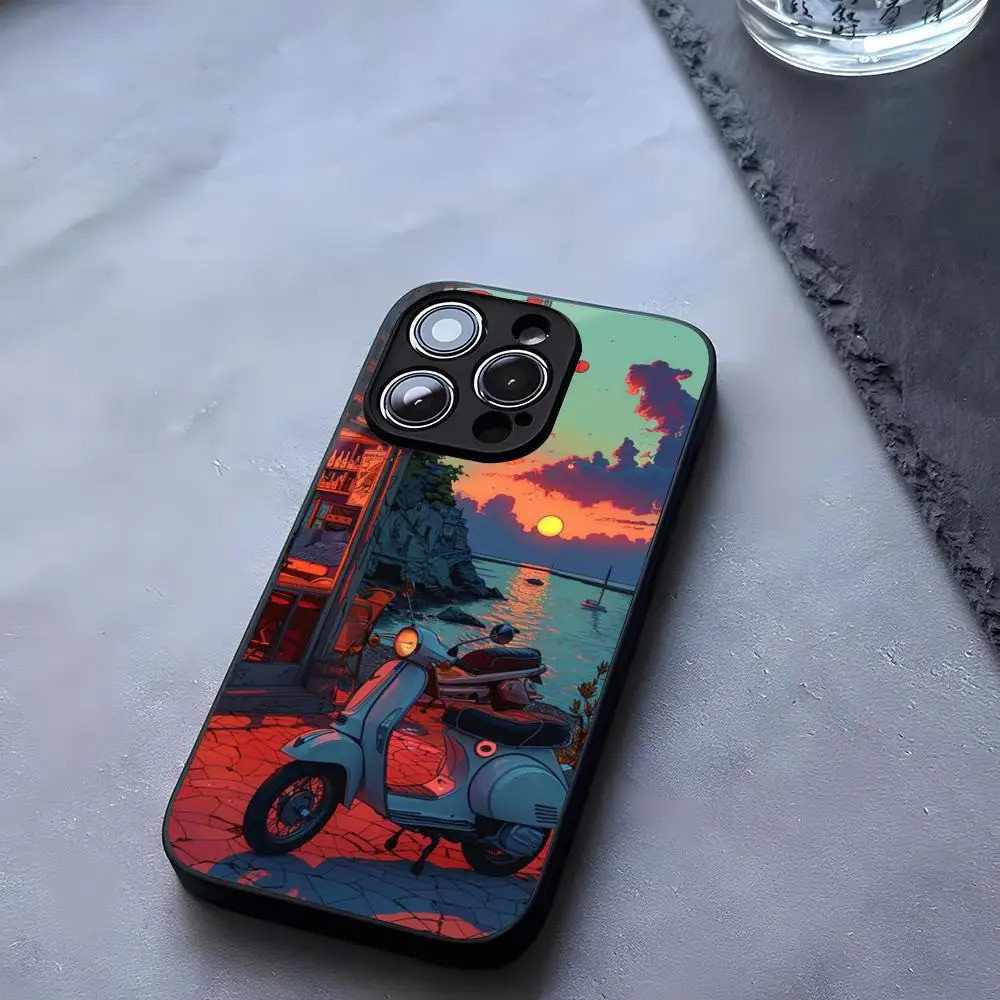 BK-1 V-Vespa Xe Tay Ga Điện Thoại Xe Máy Kính Cường Lực Cho IPhone 13 14 12 16 17.35 11 Pro XS Max Plus Mini X XR SE2020 Coque