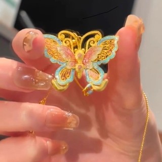 Mặc Siêu Mặt ~ Vòng Cổ Bướm Vàng Men Cát Vàng Nữ Mới Phong Cách Trung Quốc Mặt Dây Chuyền Cổ Vòng Cổ Vàng Phụ Kiện Men Nhiều Màu Sắc nggfl