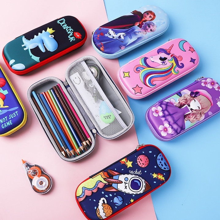Hộp Đựng Bút Họa Tiết In Nổi 3D Vải Chống Thấm Nước Nhiều Mẫu Cute Khóa Kéo Dễ Thương