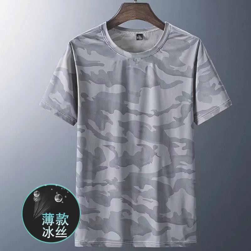 Ngụy Trang Ice Silk Tay Ngắn Nam Mùa Hè Siêu Mỏng Rời Size Lớn Áo Thun Nhanh Khô Thoáng Khí Nửa Tay Top Quần Áo Nam 1 / 2 Miếng
