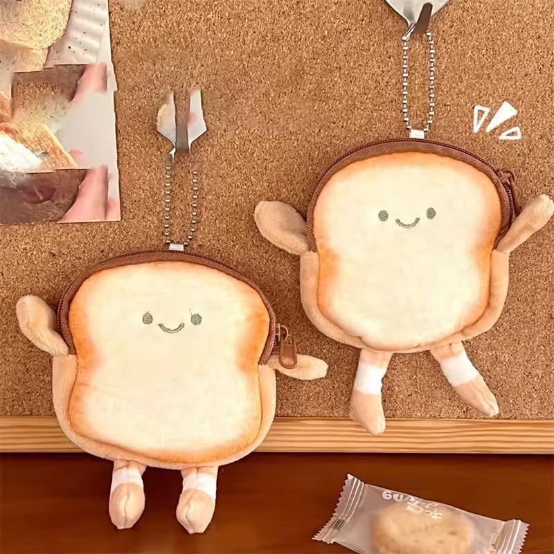 Móc khóa búp bê sang trọng hoạt hình dễ thương Bánh mì nướng - Mặt dây chuyền túi đựng tiền xu đa chức năng - Đồ trang trí treo hợp thời trang Quà tặng sinh nhật