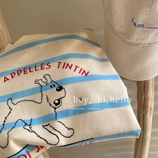 Áo thun ngắn tay trẻ em mùa hè mới, cotton nguyên chất, phong cách Hàn Quốc, in hình chó sọc, áo rộng cho bé trai và bé gái