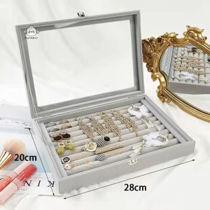 Maybest Nhung Nhẫn Trưng Bày Trang Sức Bảo Quản Vòng Bông Tai Chống Bụi Trong Suốt Nắp Lật {VN}