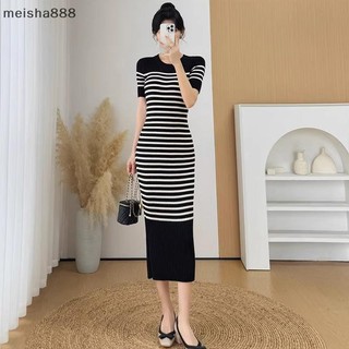 Meisha888 Váy Nữ Sọc Tay Ngắn Cổ Tròn Vỏ Thường Ngày Váy Dài Đẹp
