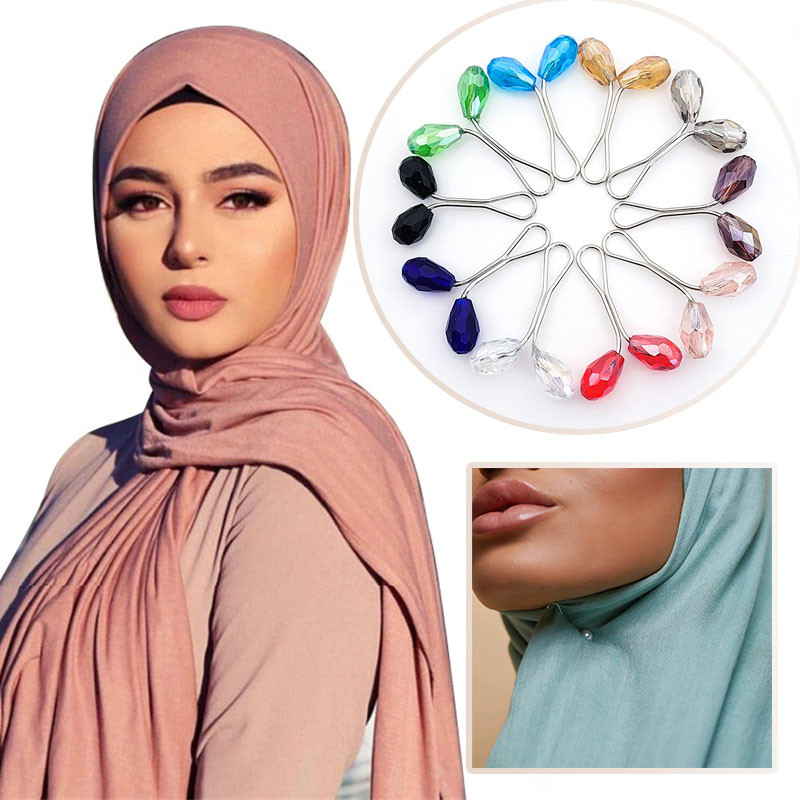 [Yunyuan] Kẹp khăn lụa nữ pha lê Hồi giáo Kẹp cổ hình chữ U Mũ trùm đầu Quần gạc Khăn cố định Phụ kiện Pin hiện vật