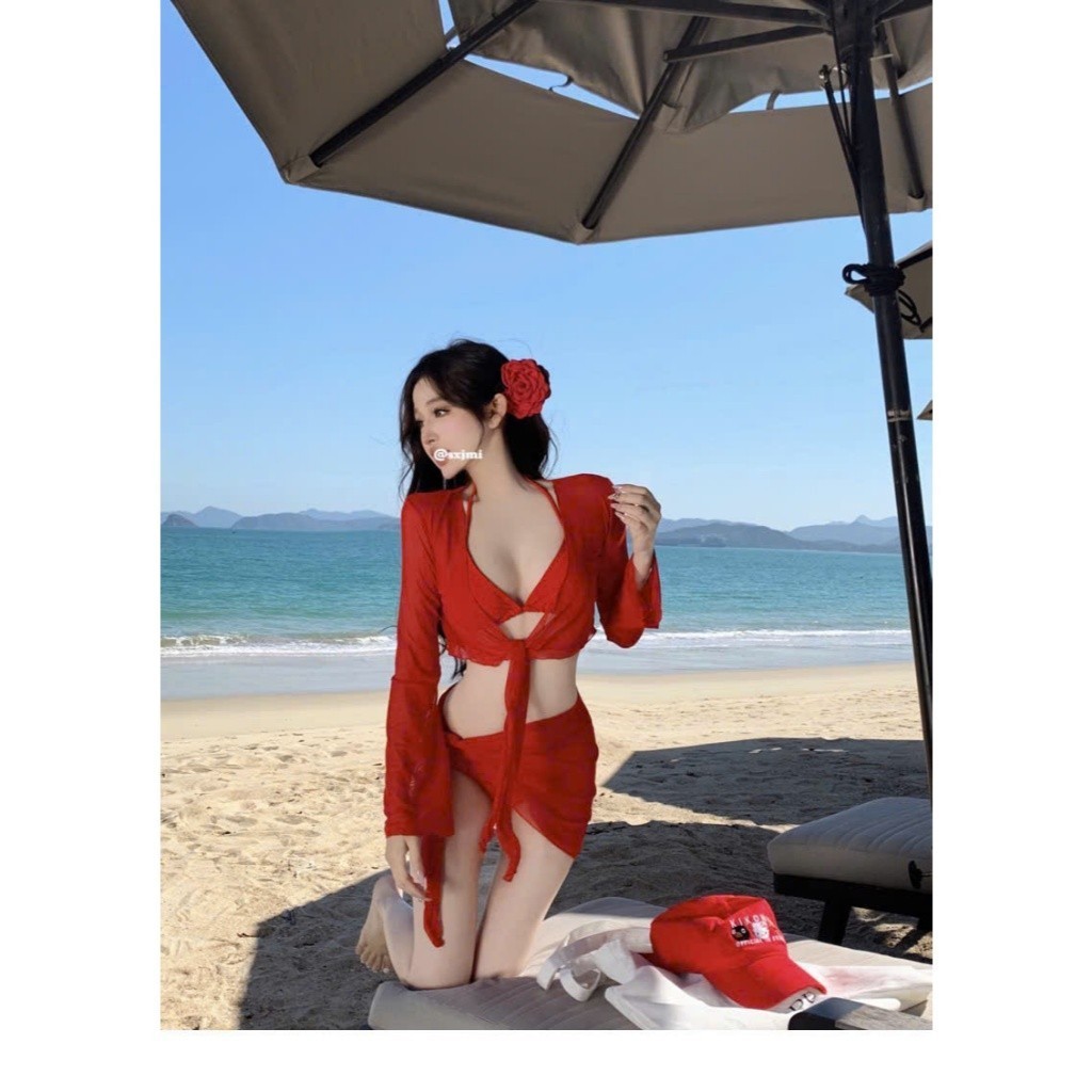Set bộ đồ bơi bikini 4 chi tiết kèm đệm mút + hoa cài tóc phong cách sexy gợi cảm XIMIXI BKN60