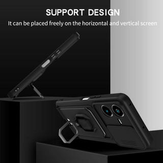 Dành Cho Vivo Y22s / Y22 4G Ốp Lưng 4 Trong 1 Trượt Camera Bao Đựng Thẻ Đứng Vuông Freebie Dây Chống Sốc Chống Rơi Mỏng Mềm TPU Cover