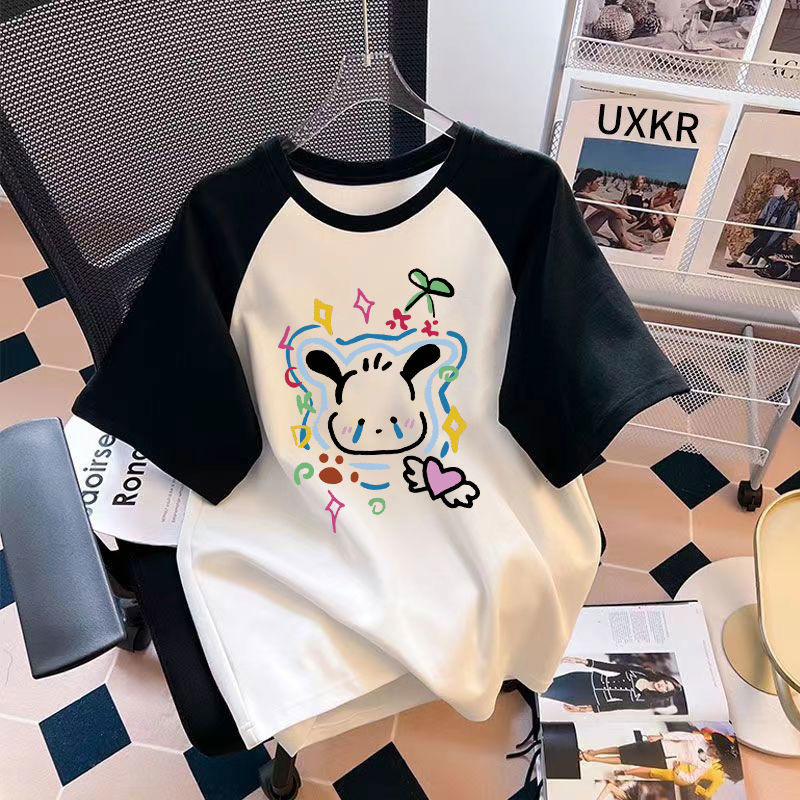 2025 Ngộ nghĩnh Pochacco Biểu Hiện In Raglan Tee Cho Trẻ Em Màu Khối Áo Thun Cotton Cho Bé Trai Và Bé Gái