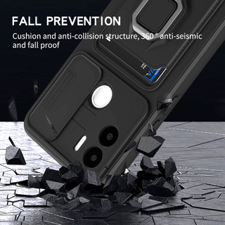 Dành Cho Redmi A1 Plus A2 Plus Ốp Lưng 4 Trong 1 Trượt Camera Bao Đựng Thẻ Đứng Vuông Freebie Dây Chống Sốc Chống Rơi Mỏng Mềm TPU Cover