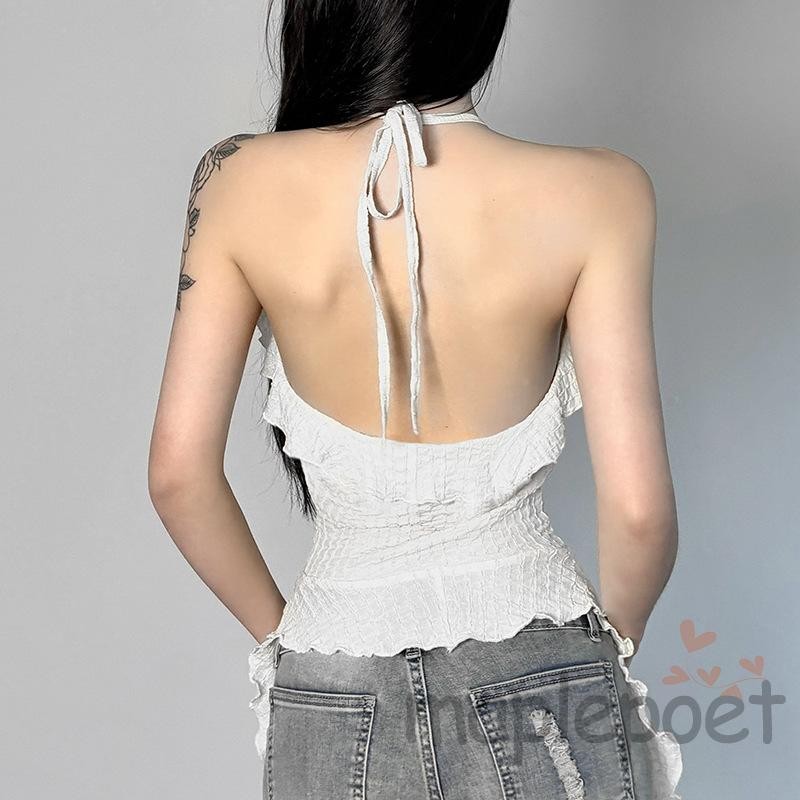 MAPLEPOET-Áo xe tăng mùa hè không tay có dây buộc cho nữ cho bữa tiệc câu lạc bộ
