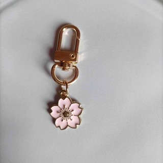 Móc khóa cỏ ba lá sang trọng Cherry Blossom & Four-Leaf Clover - Charm hoa hợp kim cho ba lô, ví & chìa khóa xe hơi