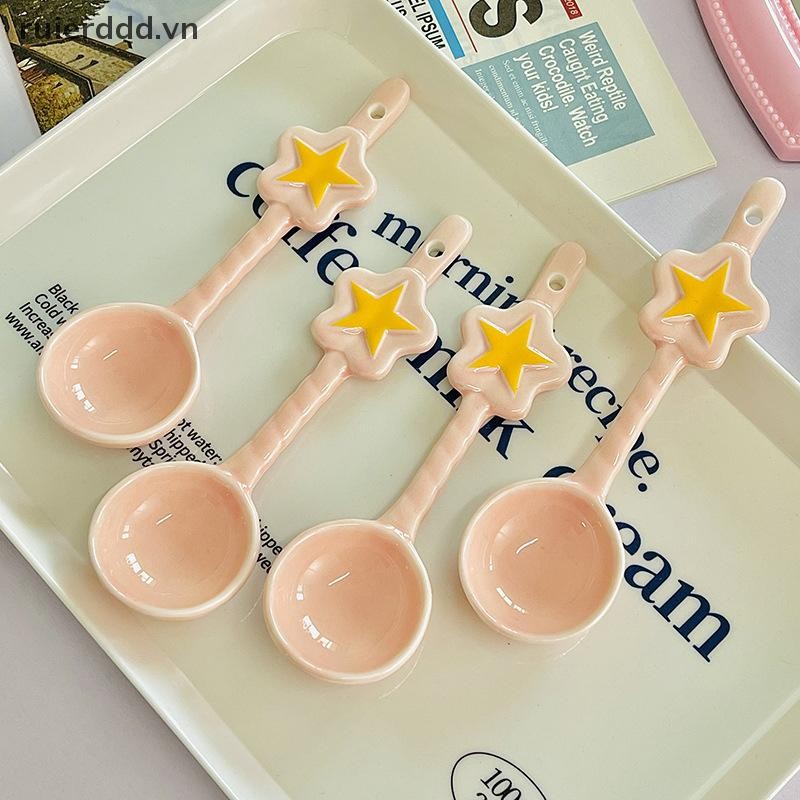 # ruierdd # Ngôi Sao Thìa Gốm Màu Hồng Ma Thuật Cô Gái Trái Tim Món Tráng Miệng Thìa Cà Phê Hoạt Hình Thìa Cơm.