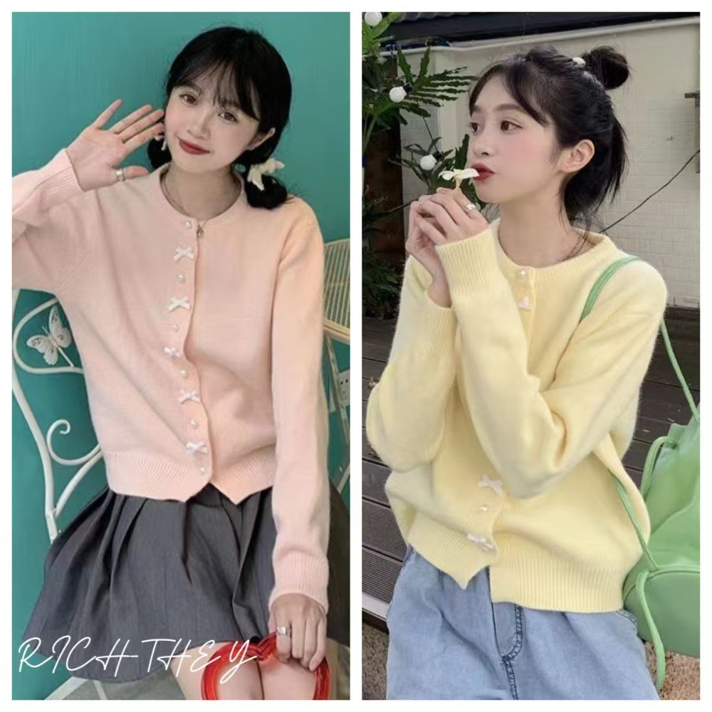RICH-THEY Áo Len Dệt Kim Nơ Mới Áo Khoác Dài Tay Mềm Mại Thời Trang Mới ...