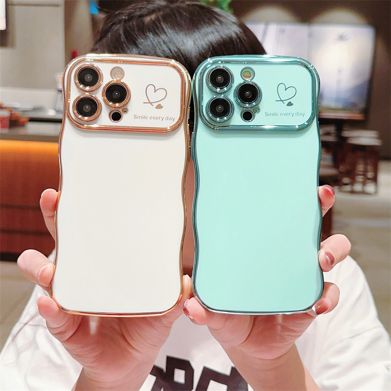 Ốp điện thoại TPU mềm mạ Luxur cho iphone 16 15 14 Pro Max Plus Side Love Heart Vỏ chống sốc