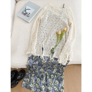 Đơn Cái / bộ Rời Rỗng Màu Be Top + Phong Cách Rừng Retro Hoa Phối Ren Rời Sling Đầm Mỏng Hai Mảnh Phù Hợp Với
