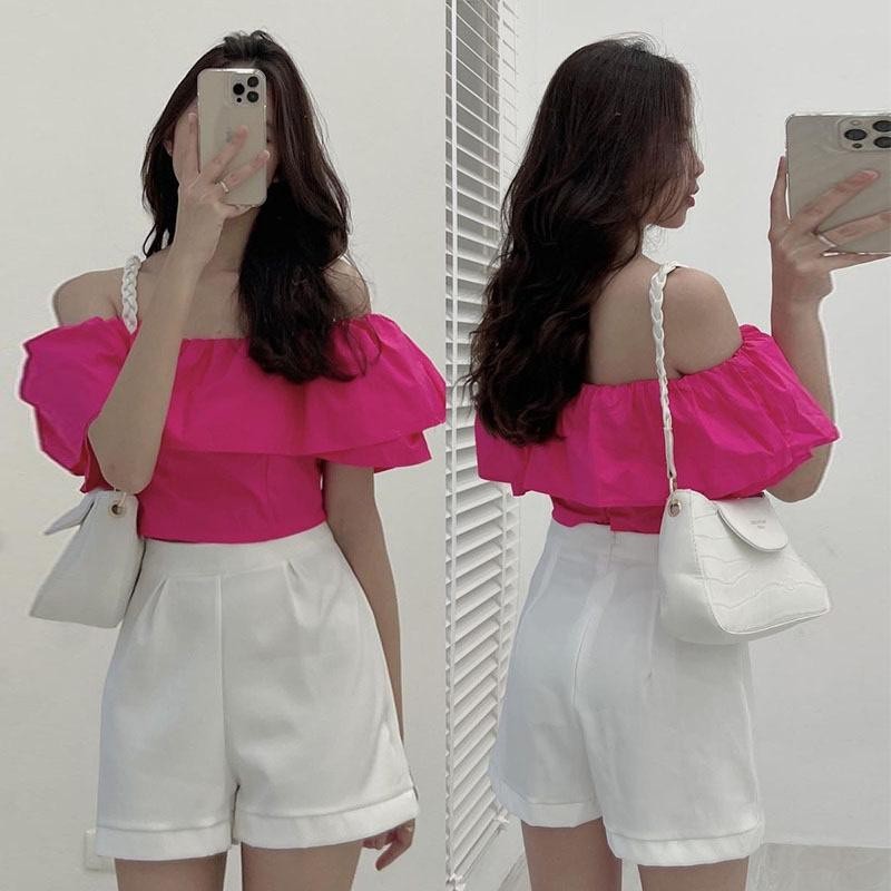 ÁO TRỄ VAI BÈO NHÚN  XINH. A100 Top Nữ
