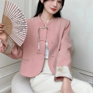 Mới Phong Cách Trung Quốc Đứng Lên Cổ Khóa Nhỏ Cao Cấp Cảm Giác Sang Trọng Người Nổi Tiếng Giả Túi In Khâu Còng Áo Khoác Ngắn Nữ 24.11.13