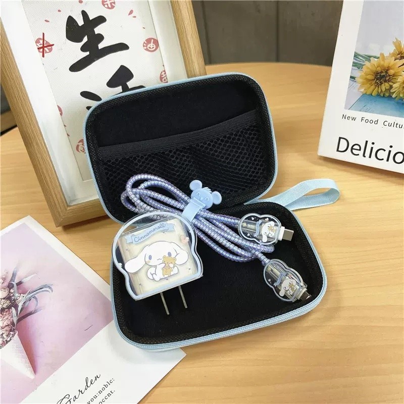 Vỏ sạc trực thăng ONE PIECE dễ thương cho IPhone 20W / 18W Vỏ cắm Type-C Cáp lò xo bọc bảo vệ Vỏ dữ liệu có túi lưu trữ