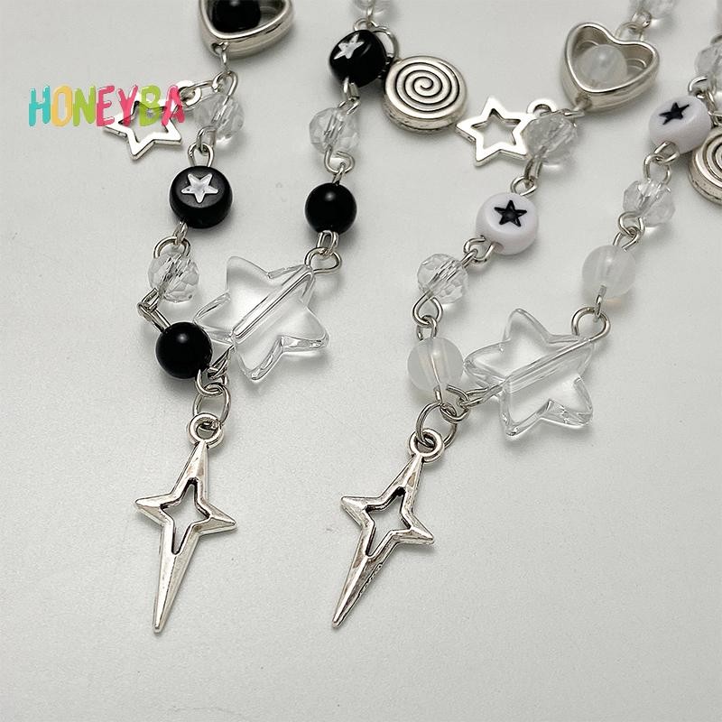 < Honeyba > Vòng Tay Cặp Đôi Y2K Hợp Thời Trang Mới Cho Nữ Cô Gái Rỗng Pentagram Guitar Mặt Dây Chuyền Đính Hạt Vòng Tay Bạn Bè Món Quà Trang Sức