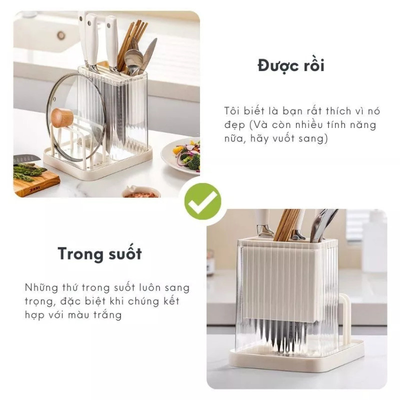 Hộp Đựng Dao Kéo, Kệ Đựng Dao Thớt Phòng Bếp KooBee Có Khay Thoát Nước Thông Minh | 197