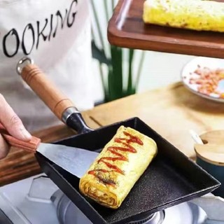 Chảo Tamagoyaki HEARTHLY gang chống dính tay cầm gỗ, hình chữ nhật không tráng, dụng cụ nấu ăn sáng Nhật Bản