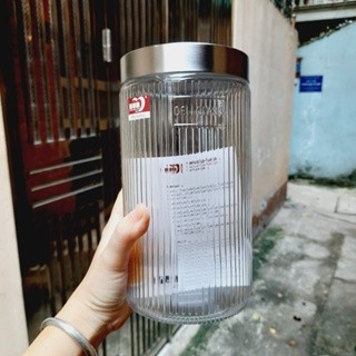 Hũ thủy tinh 1250ml gia vị muối dưa cà/ đựng đồ khô họa tiết trơn sọc