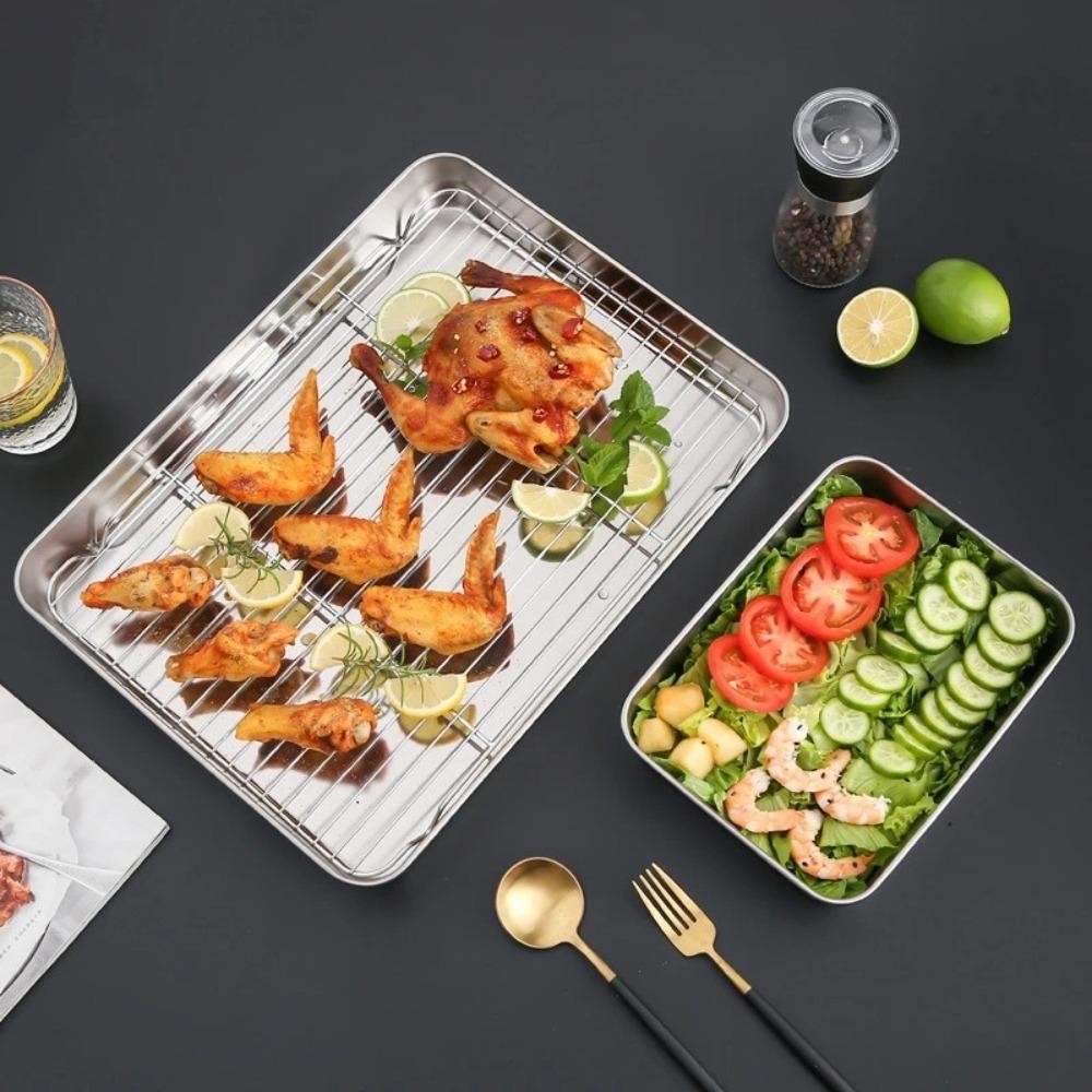 Khay BBQ ANHUITYJ, Dụng cụ nướng Chảo nướng bằng thép không gỉ 304, Giá làm mát chống dính hình chữ nhật abong ntt95