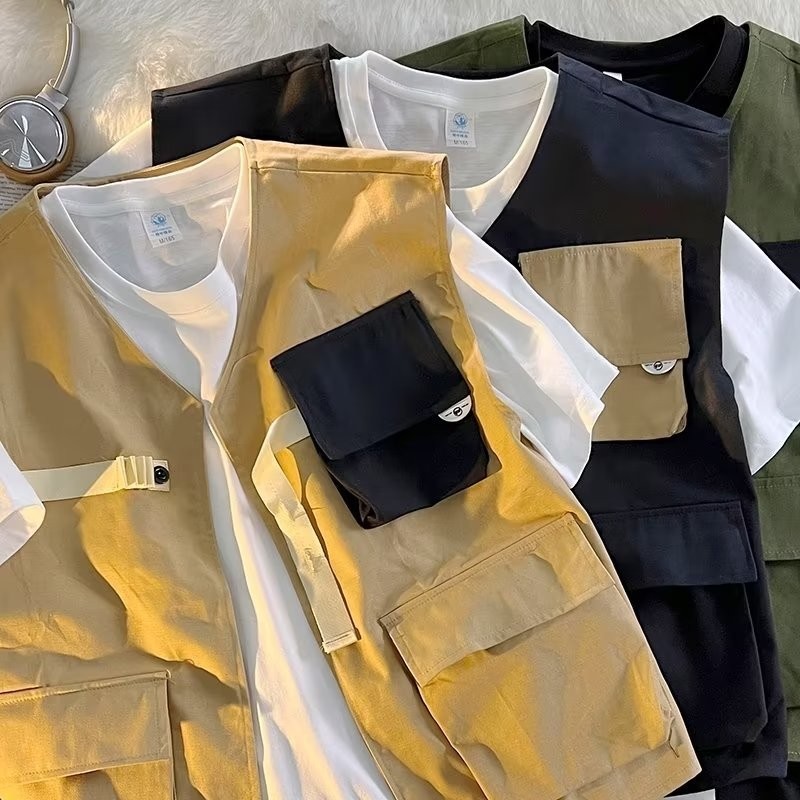 Nhật Bản Nhiều Túi Dụng Cụ Vest Nam Hợp Thời Trang Chiến Thuật Áo Vest Mùa Hè Khâu Hip-Hop Đường Phố Cao Cấp Chức Năng Phong Cách Eoco
