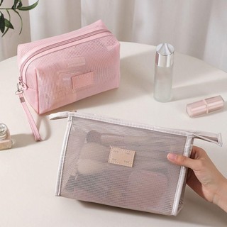 Túi trang điểm cầm tay bằng lưới FASHIONEXPRESS, Túi đựng mỹ phẩm lưới trong suốt di động nhẹ, Hộp đựng mỹ phẩm vuông có dây kéo dung tích lớn thông thường Cắm trại