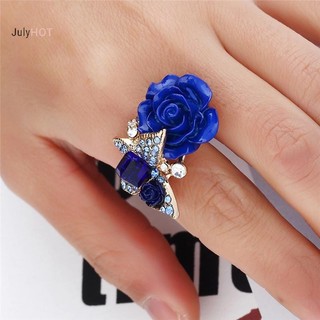 Nhẫn pha lê hoa hồng có thể điều chỉnh Julyhot với nhẫn đính hôn bằng đá Đồ trang sức lớn