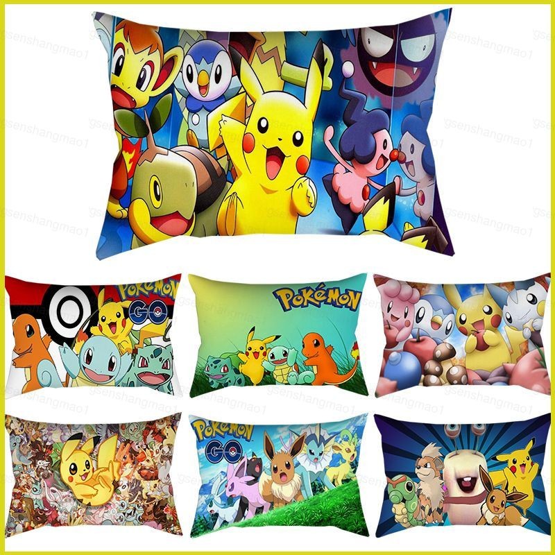 PS1 Pokemon Hoạt Hình Gối Anime Hình Chữ Nhật 30x50CM Sofa Phòng Ngủ Pikachu Tro Ketchum Trang Trí Da Đào Gối Cov