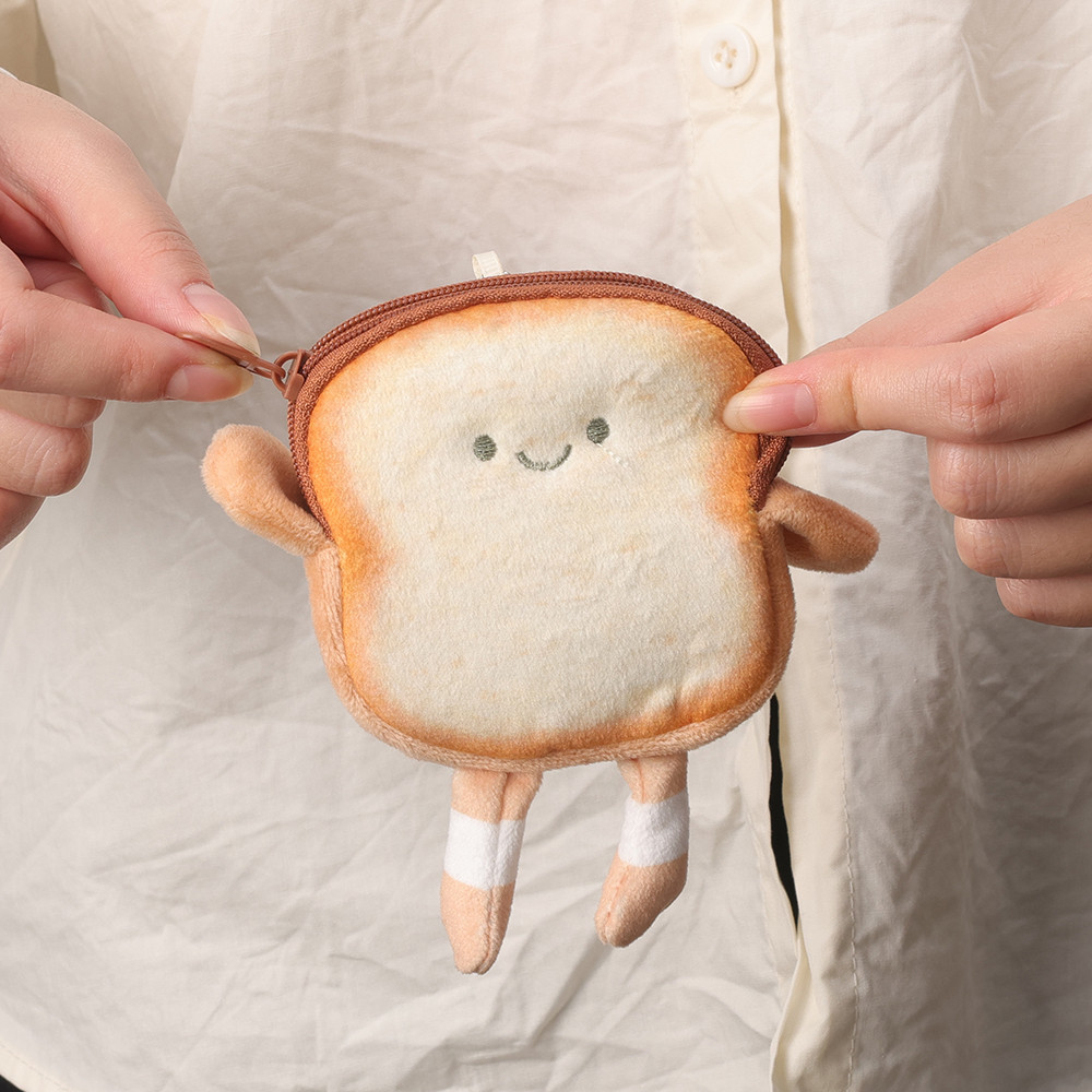 Móc khóa búp bê sang trọng hoạt hình dễ thương Bánh mì nướng - Mặt dây chuyền túi đựng tiền xu đa chức năng - Đồ trang trí treo hợp thời trang Quà tặng sinh nhật