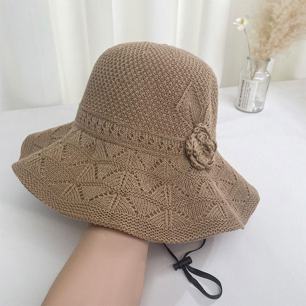 [Vận chuyển nhanh] Mũ đan MINIMALY, Mũ xô thoáng khí có thể gập lại, Vành rộng chống tia cực tím Mũ đi biển nữ