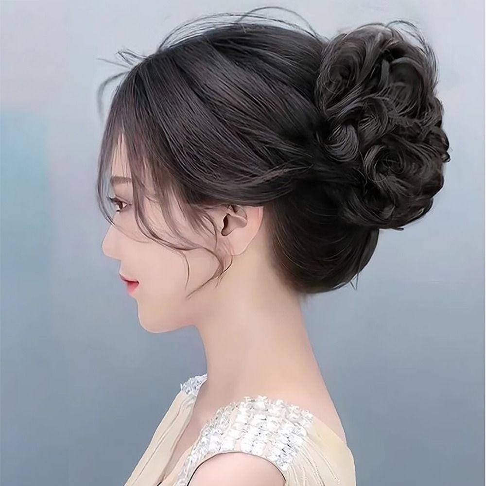 GETVOW Tóc Giả Kẹp Tóc Nâu Lông Tơ, Bun Đầu Thời Trang Màu Tự Nhiên Cho Nữ