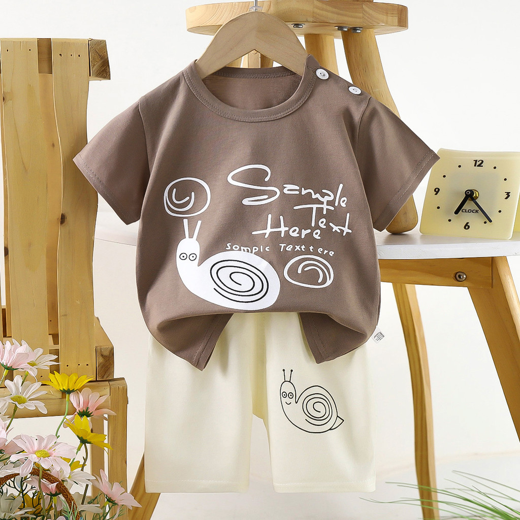 Trẻ Em Cotton Nguyên Chất Ngắn Tay Phù Hợp Với Bé Trai Bé Gái Mùa Hè Mỏng Phong Cách Thoáng Khí Hai Mảnh Áo Thun Tay Ngắn Top​ 73.-130 Kích thước BPRZ