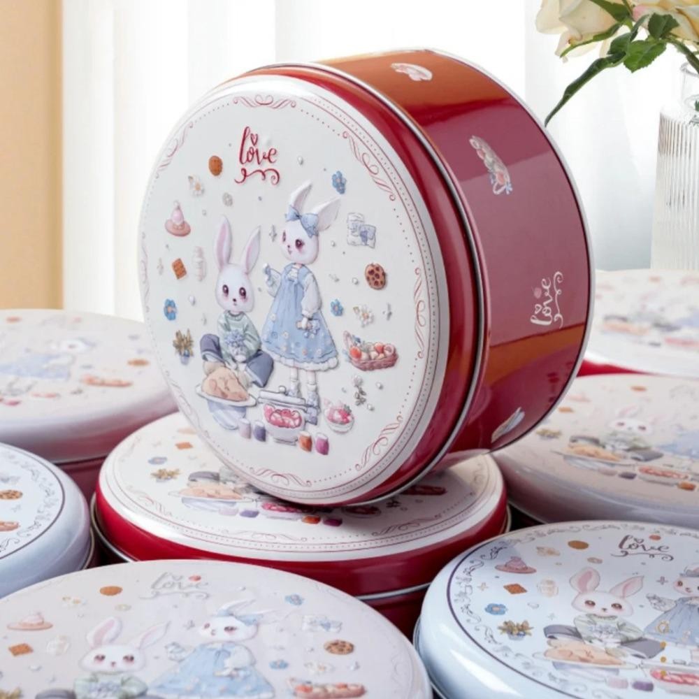 Hộp thiếc bánh quy GOODH, Hộp đựng kẹo kẹo hình thỏ hoạt hình tròn, Hộp đựng quà tặng rỗng bằng kim loại đa chức năng dễ thương Đóng gói đường đóng gói