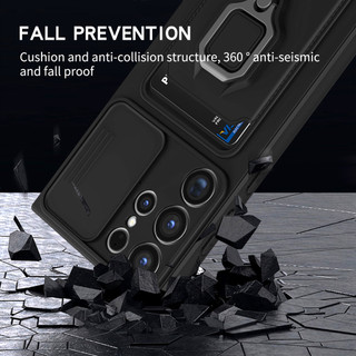 Dành Cho Samsung Galaxy S23 Ultra S22 Ultra S24 Plus S25 Edge Ốp Lưng 4 Trong 1 Trượt Camera Bao Đựng Thẻ Đứng Vuông Freebie Dây Chống Sốc Chống Rơi Mỏng Mềm TPU Cover