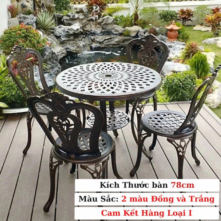 Bộ bàn ghế ban công ngoài trời Nhôm đúc Bàn ghế sân vườn ngoài trời Tròn Bàn ghế ngoài trời - TM04