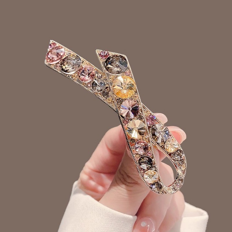 MAUROPOLI [Sẵn Sàng] Kẹp Tóc Ruy Băng Kim Cương Giả Siêu Nhấp Nháy Kẹp Bên Màu Champagne Cá Tính Phụ Kiện Tóc Nữ Tinh Tế Ánh Sáng Sang Trọng Thời Trang Cao Cấp