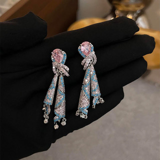Kim Cương Thắt Nút Nước Thả Tua Rua Bông Tai Pháp Retro Sang Trọng Bông Tai Cao Cấp Độc Đáo Nữ