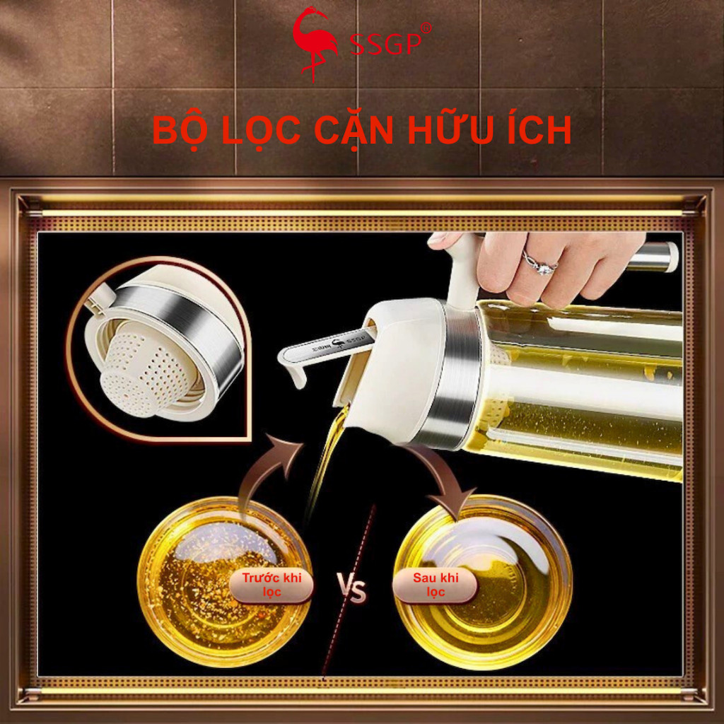 Bình đựng dầu ăn thủy tinh Frankfurt cao cấp SSGP - SS14502 chai đựng dầu ăn, nước mắm, nắp tự động