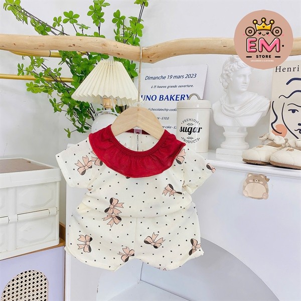 Bộ thun cổ bèo cho bé gái mùa hè từ 5 - 16kg