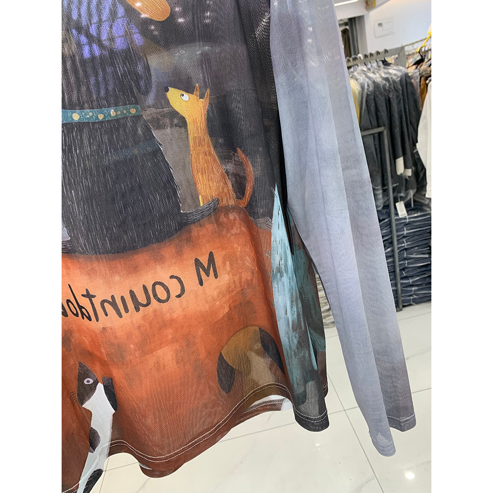 Milyfashion Áo Sơ Mi Tie-Dye Cổ Tròn Lưới Tay Dài, Phong Cách Mới Mùa Hè Chống Nắng