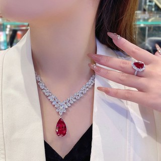 Châu Âu Mỹ ins Phong Cách Mới Độc Đá Đính Kim Cương Giọt Nước Đỏ Corundum Phù Hợp Với Nữ