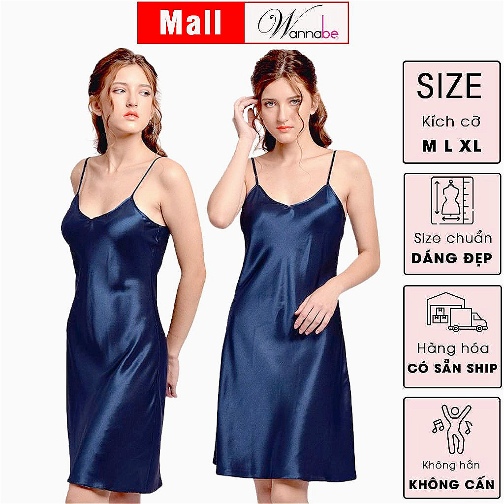 Mô tả Combo 2 đầm ngủ lụa WANNABE váy ngủ tối giản 2 dây êm dịu trẻ trung chăm sóc làn da giấc ngủ DN612 - 7