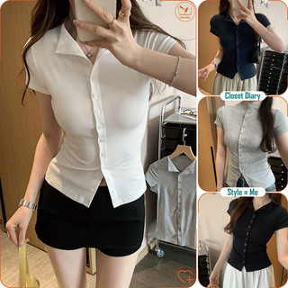 Áo sơ mi nữ form ngắn vai phom ôm kiểu cardigan cúc cài style độc lạ