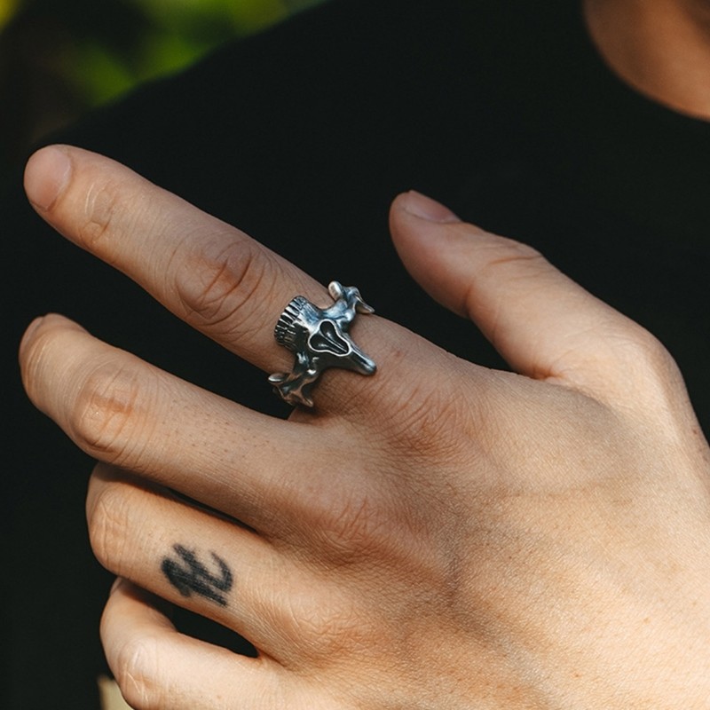 Đầu lâu nhẫn bạc đen retro gothpunk - PPY thời trang nam