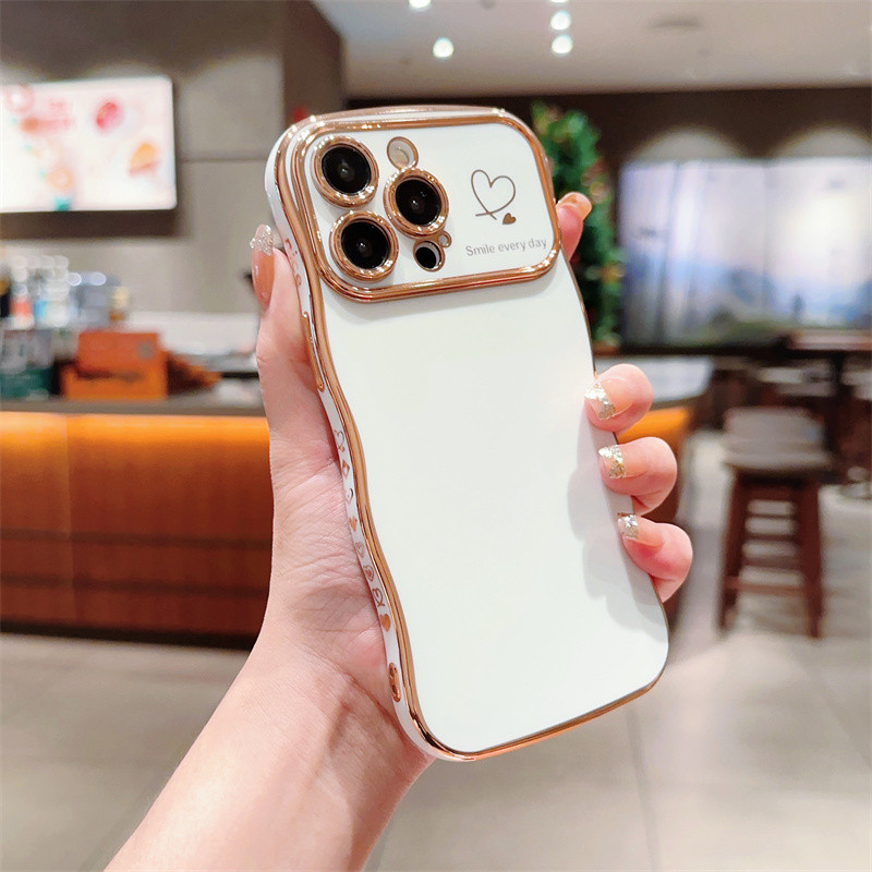 Ốp điện thoại TPU mềm mạ Luxur cho iphone 16 15 14 Pro Max Plus Side Love Heart Vỏ chống sốc
