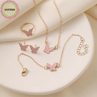 SAFENH 1 Bộ Thời Trang Tinh Tế Đơn Giản Đa Năng Vòng Cổ Vòng Tay Bông Tai Nhẫn Dành Cho Nữ Bé Gái Tiệc Cưới Bộ Trang Sức Quà Tặng VN