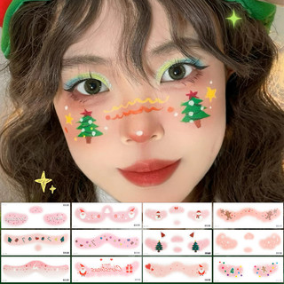 [Random1pc] Nhãn dán hình xăm mặt Giáng sinh - Đề can hình xăm hình ông già Noel nai sừng tấm chống nước - Đề can hình xăm giả trang điểm - Hình xăm giả thực tế - Sản phẩm trang trí Giáng sinh
